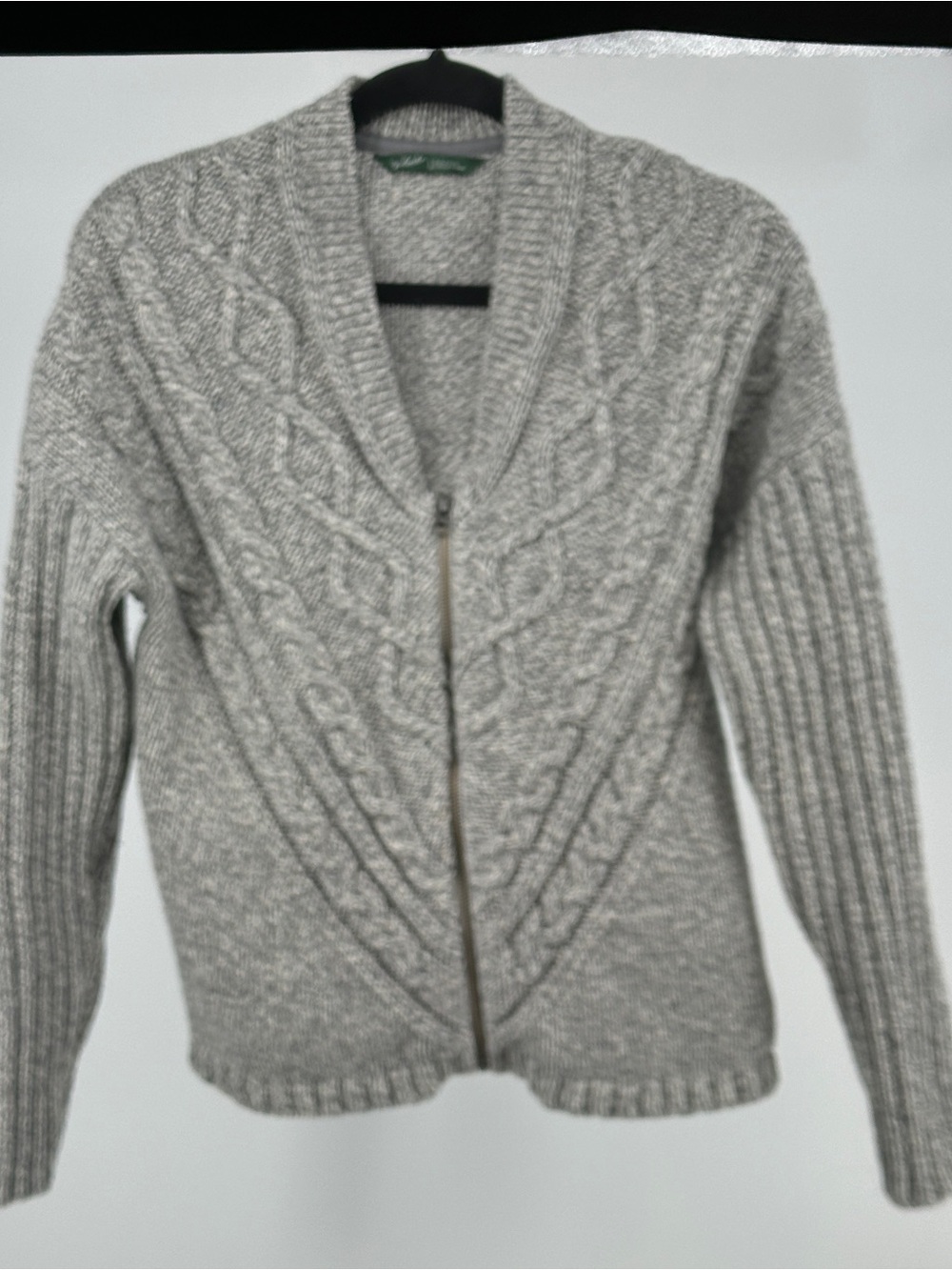 Women’s Large Woolrich Gray Heather Cable Knit Zip-Front Cardigan Wool Cotton